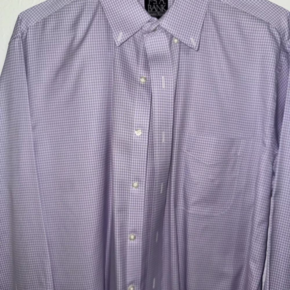 Jos A Bank Signature Tailored Fit Button Down Shirt Mens Large Purple Check